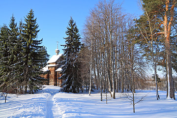 Image showing wooden chapel in winter wood