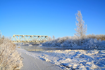 Image showing railway bridge on freeze river