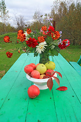 Image showing autumn still life on garden table