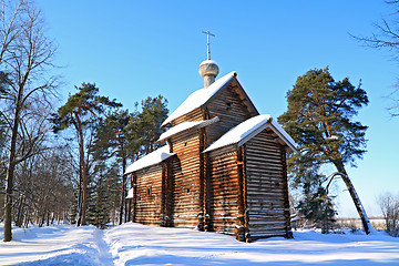 Image showing wooden chapel in pine wood