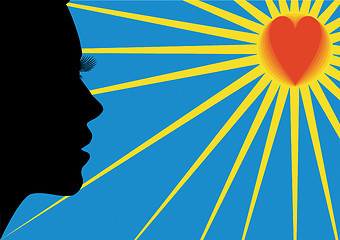 Image showing The woman, heart and the sun.