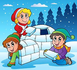 Image showing Winter scene with kids 1