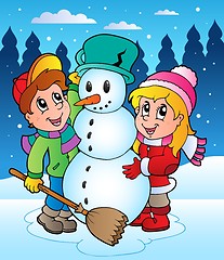 Image showing Winter scene with kids 2