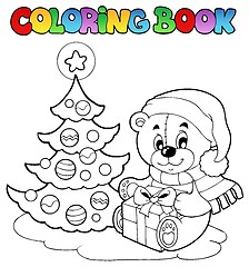 Image showing Coloring book Christmas teddy bear