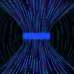 Image showing Flowing blue boxes representing binary code being constricted by