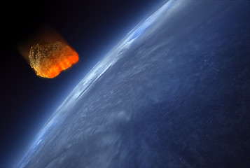 Image showing Meteor striking Earth atmosphere