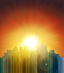 Image showing Sunset over the big city. Abstract background. Design a poster.