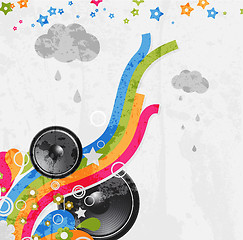 Image showing Rainbow Disco Background with speaker and stars