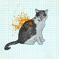 Image showing Cat drawing vector. On a paper grunge background