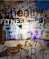 Image showing FITNESS. Word Grunge collage on background.