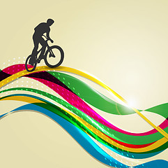 Image showing Vector illustration of BMX cyclist on rainbow