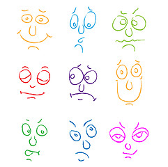 Image showing Vector set of nine face. sketches