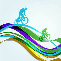 Image showing Vector illustration of BMX cyclist on rainbow