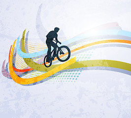 Image showing Vector illustration of BMX cyclist on rainbow