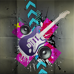Image showing Colorful Disco Dance Background with Electric Guitar