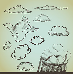 Image showing vector set: drawn by hand clouds