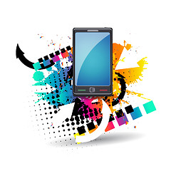 Image showing Illustration of mobile phone. Retro background