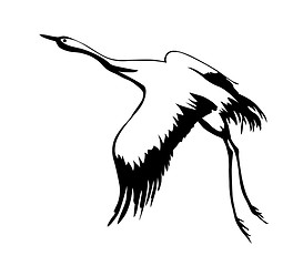 Image showing vector silhouette flying crane on white background