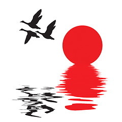 Image showing vector silhouette flying ducks on white background