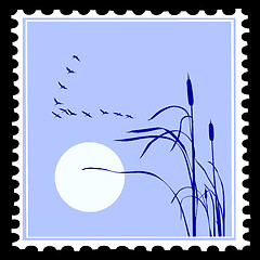 Image showing vector silhouette of the birds on postage stamps