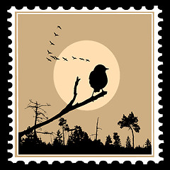 Image showing vector silhouette of the birds on postage stamps