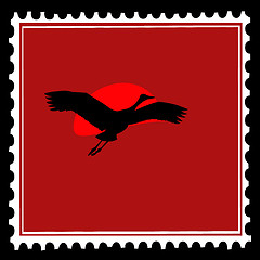 Image showing flying crane on postage stamps. vector