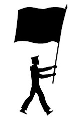 Image showing vector silhouette of the sailor with flag on white background