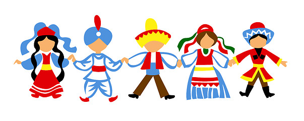 Image showing vector silhouette dancing children on white background