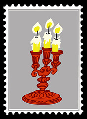 Image showing old candlestick on postage stamps. vector