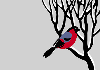 Image showing vector drawing bullfinch on tree