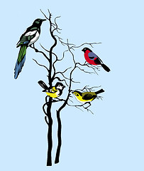 Image showing vector silhouette of the birds on tree