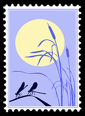 Image showing vector silhouette dragonfly on postage stamps