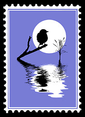 Image showing vector silhouette of the bird on postage stamps