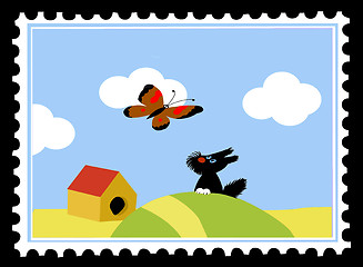 Image showing vector postage stamps on black background