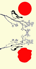 Image showing vector silhouette of the bird on branch tree