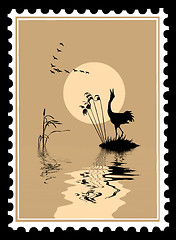 Image showing vector silhouette of the birds on postage stamps