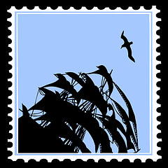 Image showing vector silhouette sailfish on postage stamp