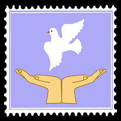 Image showing vector silhouette dove on postage stamps