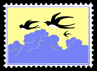 Image showing vector silhouette swallow on postage stamps