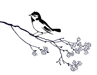 Image showing vector silhouette of the bird on branch tree