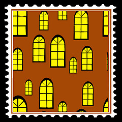 Image showing home window on postage stamps. vector