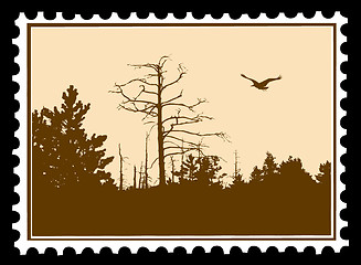 Image showing vector silhouette of the bird on postage stamps
