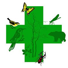 Image showing vector silhouette animal on green cross