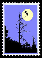 Image showing vector silhouette to bat on postage stamps