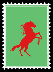 Image showing red horse on postage stamps. vector