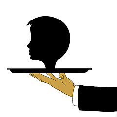 Image showing vector hand of the waiter with head on tray