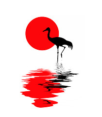 Image showing vector silhouette of the crane on solar background