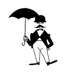 Image showing vector silhouette of the gentleman with umbrella on white backgr