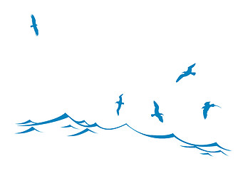 Image showing vector silhouette of the sea birds on wave