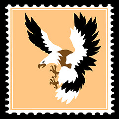 Image showing vector silhouette of the ravenous bird on postage stamps